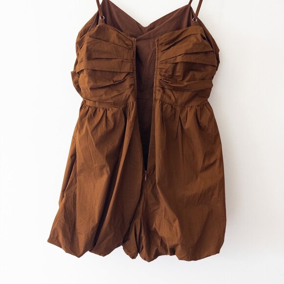 Endless Rose Shirred Blouson Romper in Camel Brown with Puffed Shorts Size S - Picture 10 of 10